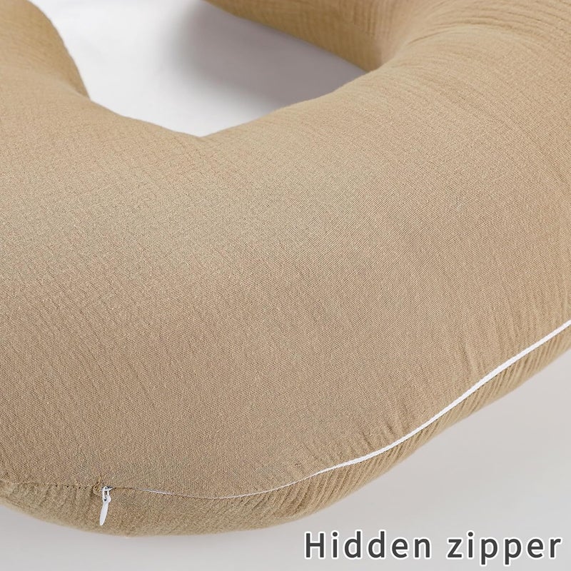 WINGHENLEE Muslin Nursing Pillow Cover, Cotton Breastfeeding Pillow Cover for Baby Girls Boys, Soft Breathable Nursing Pillowcase for Infant Newborn, Removable Slipcover for Nursing Pillows, Brown(Only Cover) - Image 4